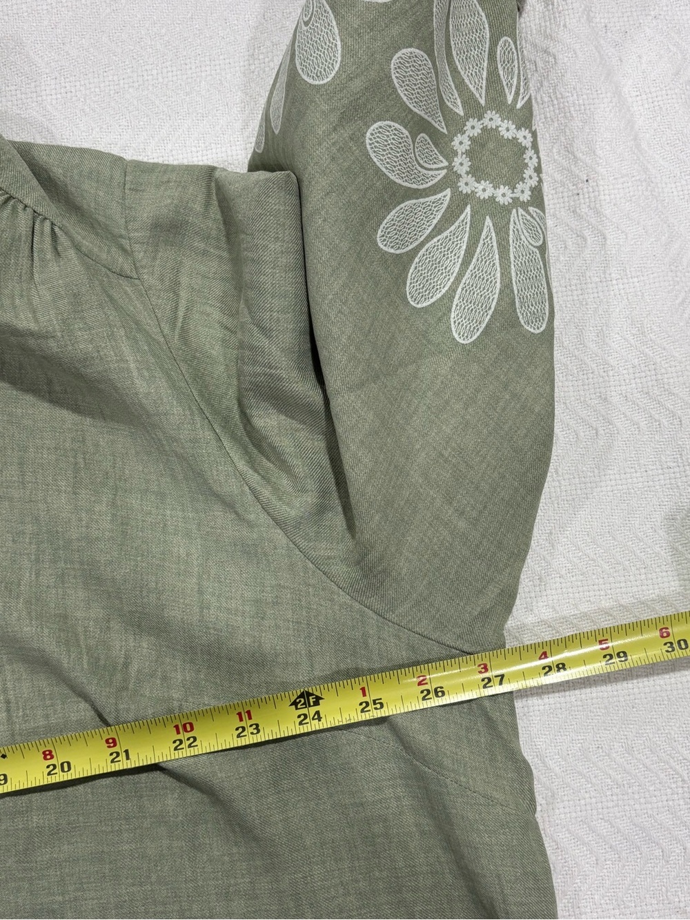 Relaxed Olive Green Embroidered V-Neck Tunic - Picture 4 of 9